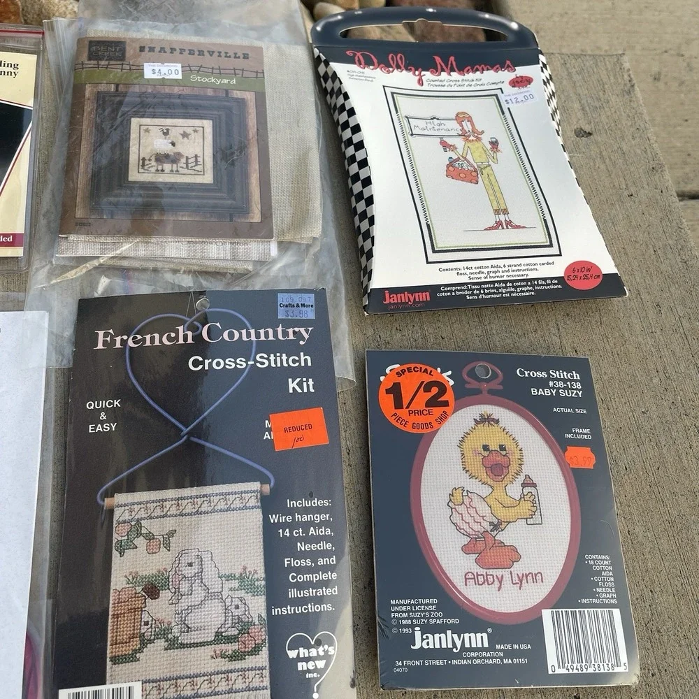 Vintage Cross Stitch Kit Lot Of 12 Mini Kits Some Framed Aida Cloth Instructions